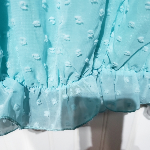 ● S O L D ● Turqouise Blue Ruffled Off Shoulder Peasant Top - Picture 6 of 8